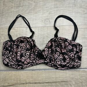 Vintage Victorias Secret gold label bra black lace pink 34C